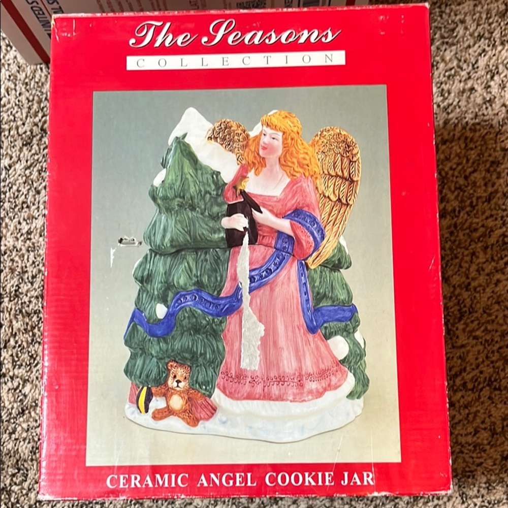 Pink and Blue Angel Holiday Decor Cookie Jar